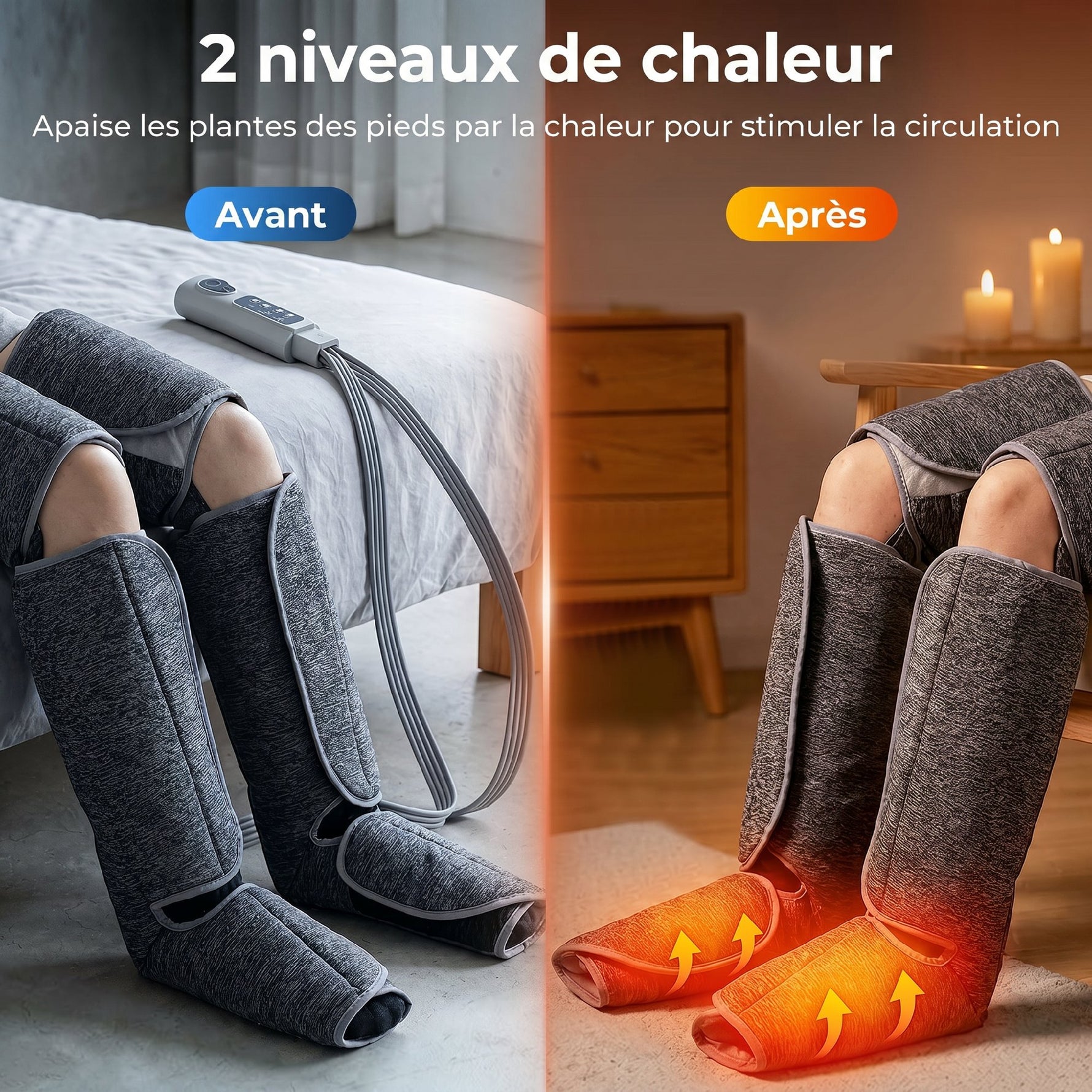 Masseur de jambes, masseur de compression pour les mollets, les genoux, les pieds avec chaleur, 3 modes automatiques