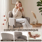 Fauteuil Salon, Fauteuil d'Appoint Rembourré en Chenille avec Dossier Courbé et Accoudoirs, Pieds en Métal, Marron Clair