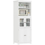 Armoire de cuisine buffet cuisine vaisselier meuble de rangement avec 2 niches, 2 placards avec 4 portes dont 2 portes vitrées, étagère réglable - dim. 60I x 30P x 162H cm blanc