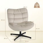 Fauteuil de salon pivotant, chaise rembourrée en chenille sans accoudoirs, assise et dossier larges, 70x80x82cm, crème
