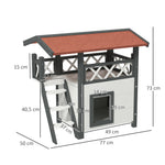 Cabane Chat Extérieur avec Terrasse, Escalier, Toit, Niche Villa, 77 x 50 x 73 cm Blanc et Rouge