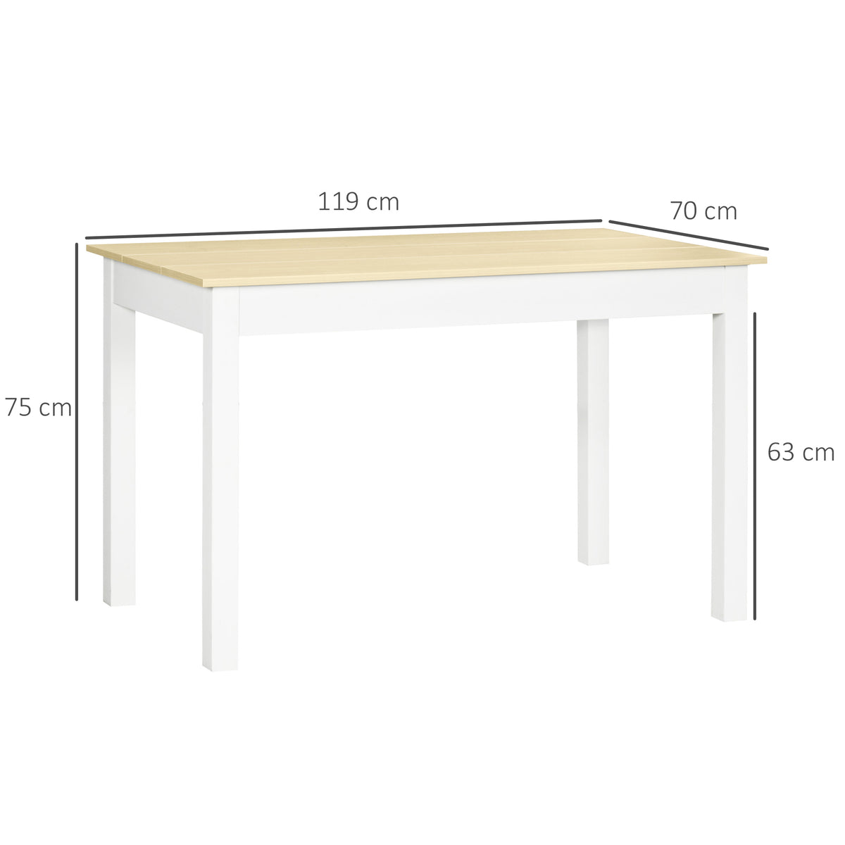 Table de salle à manger design moderne bicolore avec grand plateau 4-6 personnes en bois dim. 119L x 70l x 75H cm