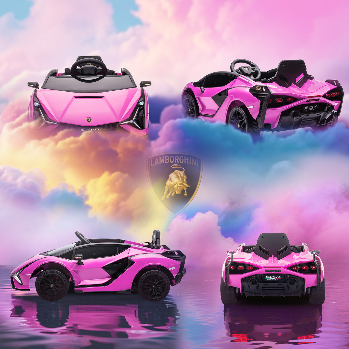 Voiture électrique Enfants de Sport Véhicule électrique Lamborghini Sian 12 V - V. Max. 5 Km/h avec Télécommande 2,4G Effets sonores + Lumineux Rose