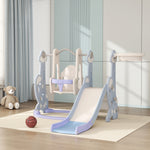Toboggan et balançoire pour enfants 4 en 1 avec panier de basket et échelle, 147,5 x 160 x 107 cm, bleu clair
