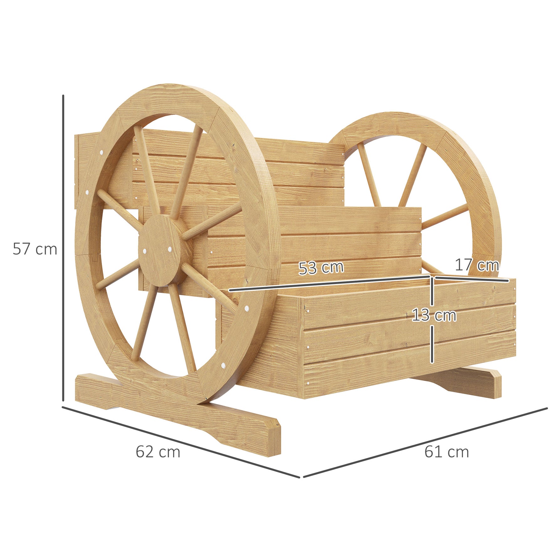 Jardinière sur Pieds carré Potager 3 étages avec 2 roues Charrette Bois Sapin, dim. 62L x 61l x 57H cm