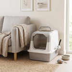 Maison de toilette pour chat bac à litière fermé bac acier inoxydable, nettoyage facile, 60,4 x 40,4 x 41,8 cm, blanc