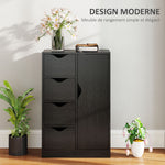 Aufbewahrungsmöbel Sideboard Kommode mit 1 Schranktür und 4 Schubladen, aus Holz, für Wohnzimmer, Küche, Flur, Esszimmer, Schwarz