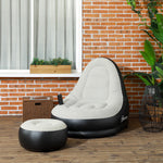 Canapé gonflable et repose-pieds, tissu aspect peluche doux et porte-gobelet, gris