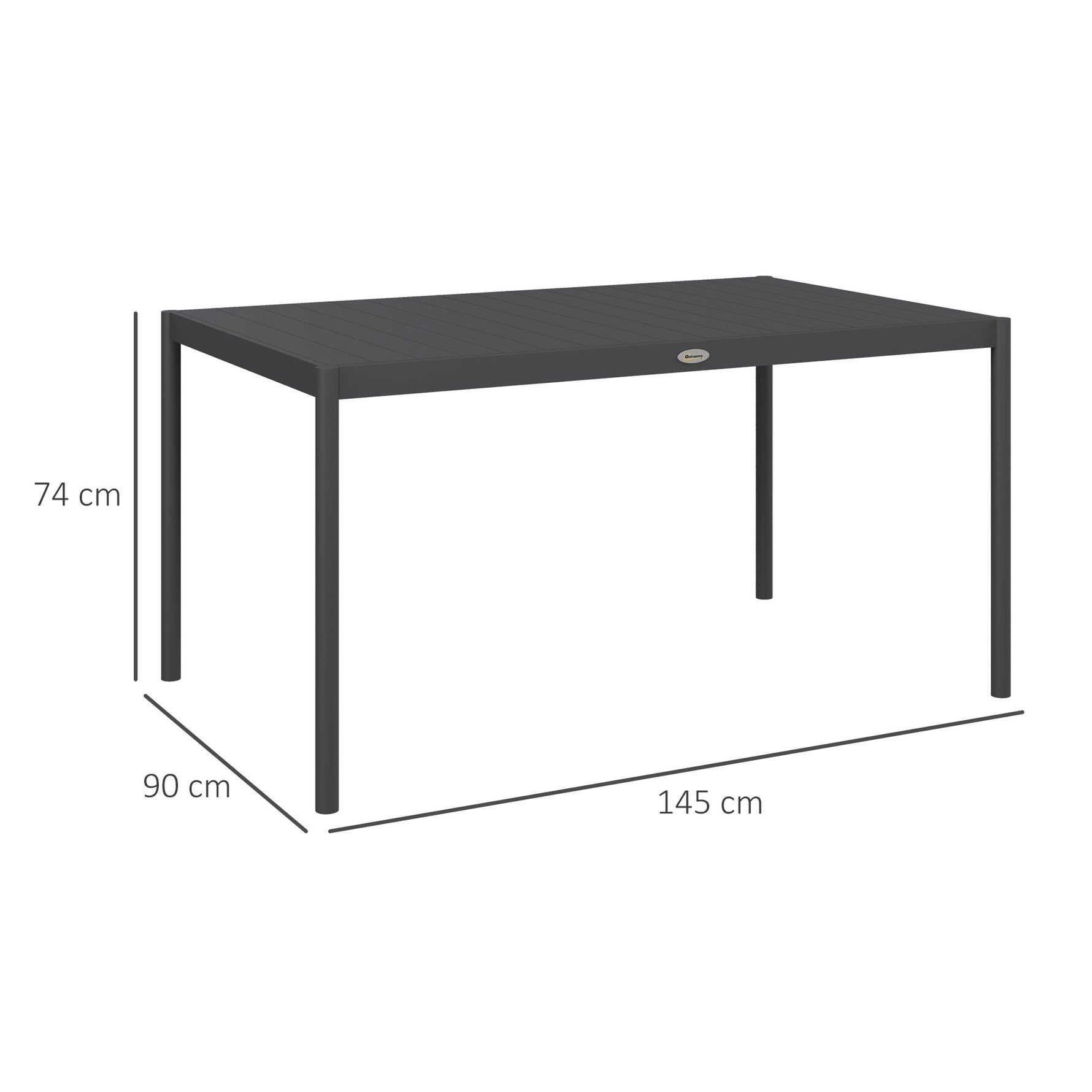 Table de jardin rectangulaire pour 6 personnes en aluminium plateau à lattes dim. 145L x 90l x 74H cm gris