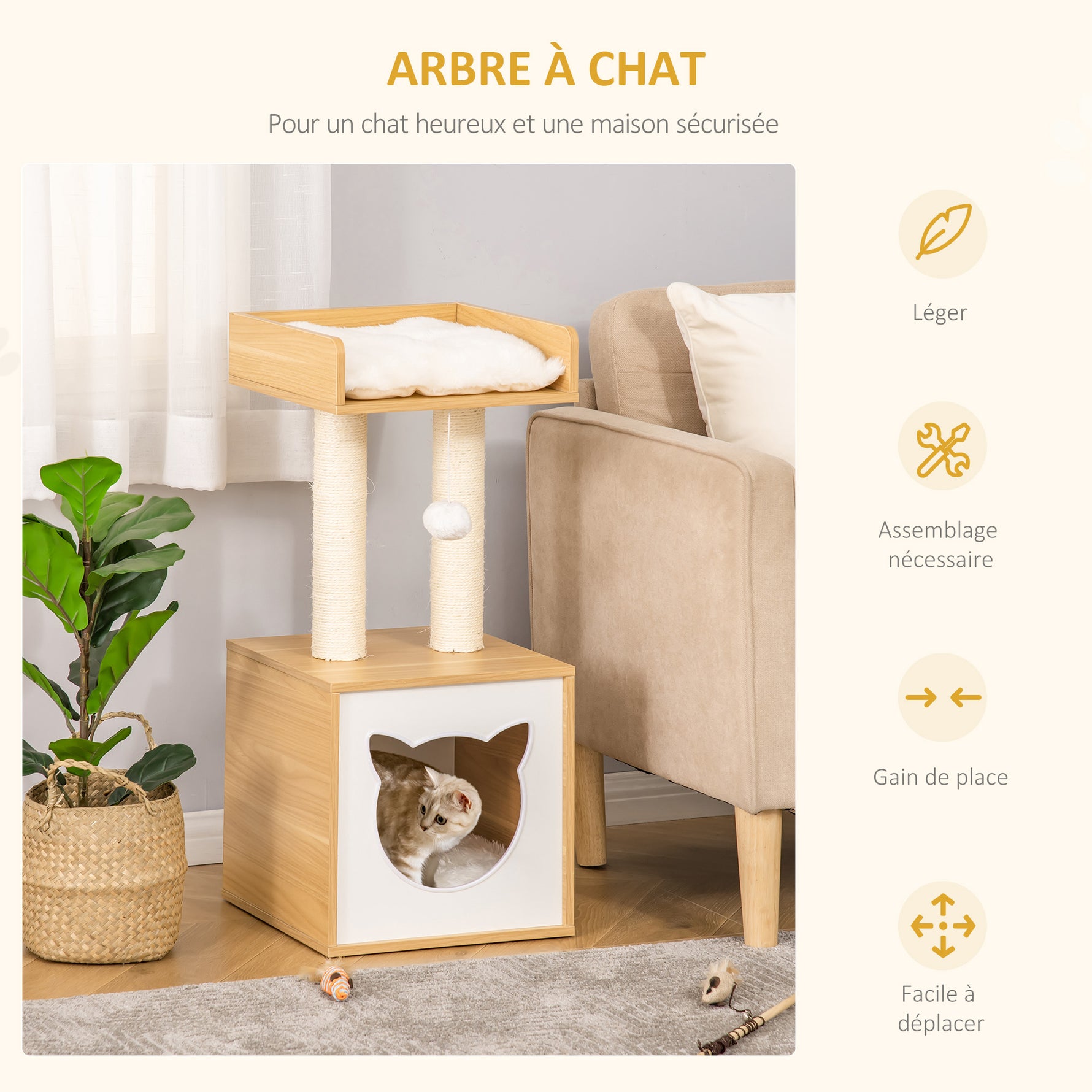 Arbre à chat griffoir pour chat arbre à grimper niche maison pour chat plate-forme supérieure balle suspendue hauteur 81 cm