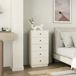 Commode 5 tiroirs, meuble de rangement haut et étroit, style moderne pour chambre à coucher, salon - 47x29x95cm, crème