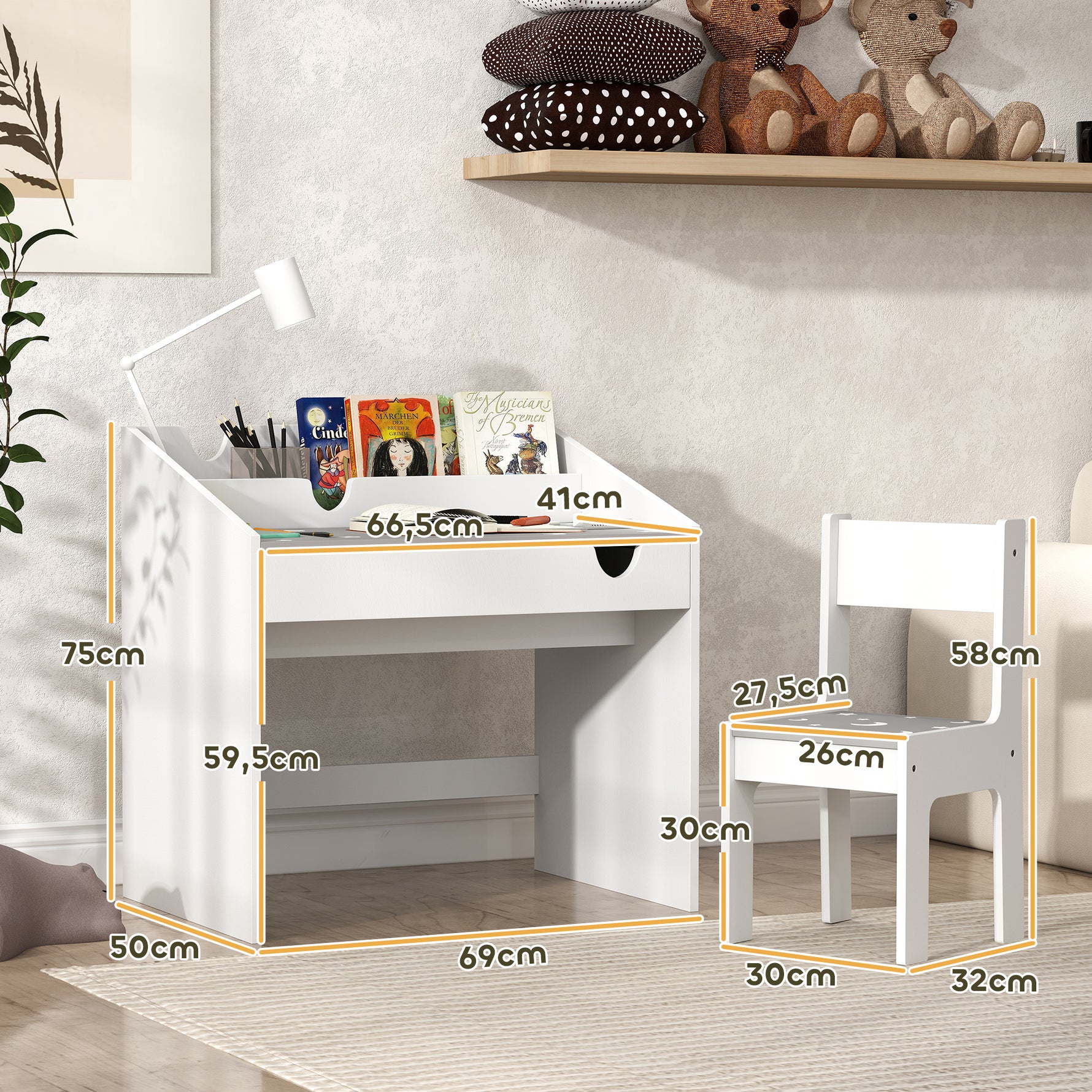Ensemble Bureau et chaise pour enfants, avec rangement, tiroir coulissant, pour les 3-6 ans, motif étoilé - Gris