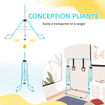 Barre de gymnastique pour enfants, barre horizontale pliable à hauteur réglable avec anneaux de gymnastique, cyan