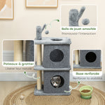 Arbre à chat à 3 niveaux tour pour chat 2 niches et surface de repos confortable, balle 43 x 33 x 80 cm gris foncé-5