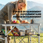 Table pliante aluminium, table de camping pliante, poignée 4 hauteurs réglables avec Rangement 60x40x60cm, blanc