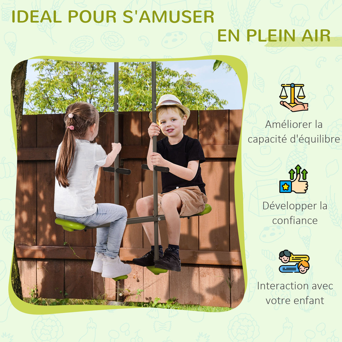 Balançoire agrès vis-à-vis pour les enfants en acier et plastique pour portique - 3 à 6 ans 97,5 x 23 x 170 cm vert