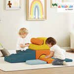 Parcours motricité bébé 9PCS, module motricité bébé en mousse avec housse amovible en revêtement velours, multicolore