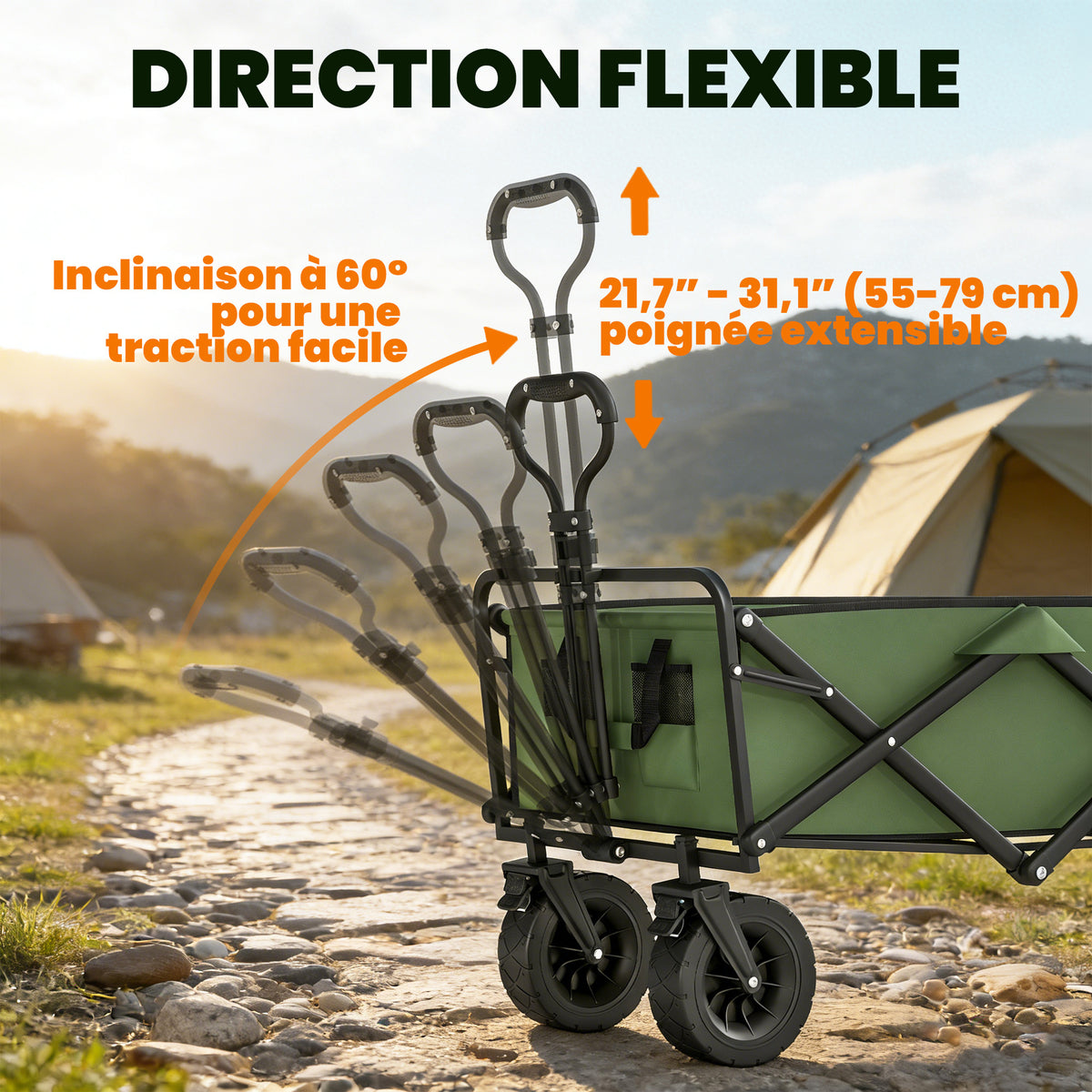 Chariot de Jardin Pliable 130L avec Roues, Remorque Robuste avec Freins, Poignée Réglable, vert