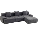 3-Seater Modular Corner Sofa with Chenille Ottoman, 300 cm Compressed Sofa with Deep Seat, 3 Cushions, Grey