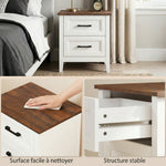 Table de chevet, table de nuit avec 2 tiroirs, plateau effet bois, style rustique, pour chambre à coucher, salon, blanc