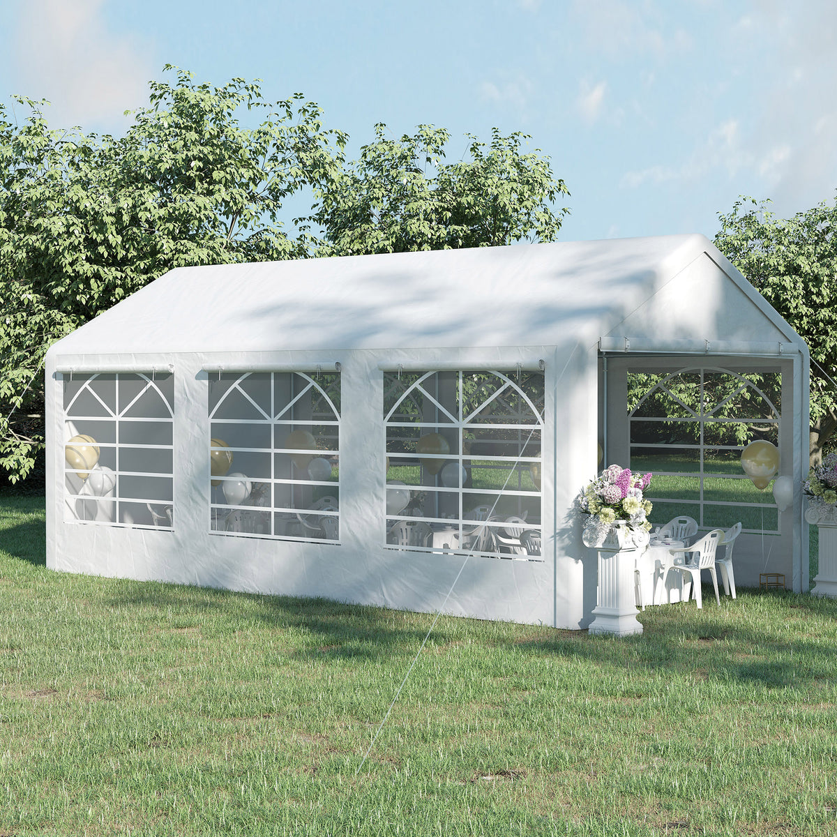 Gazebo da giardino 3 x 6 m tendone per ricevimenti con 4 pareti 3 finestre su ogni lato gazebo per feste matrimonio bianco