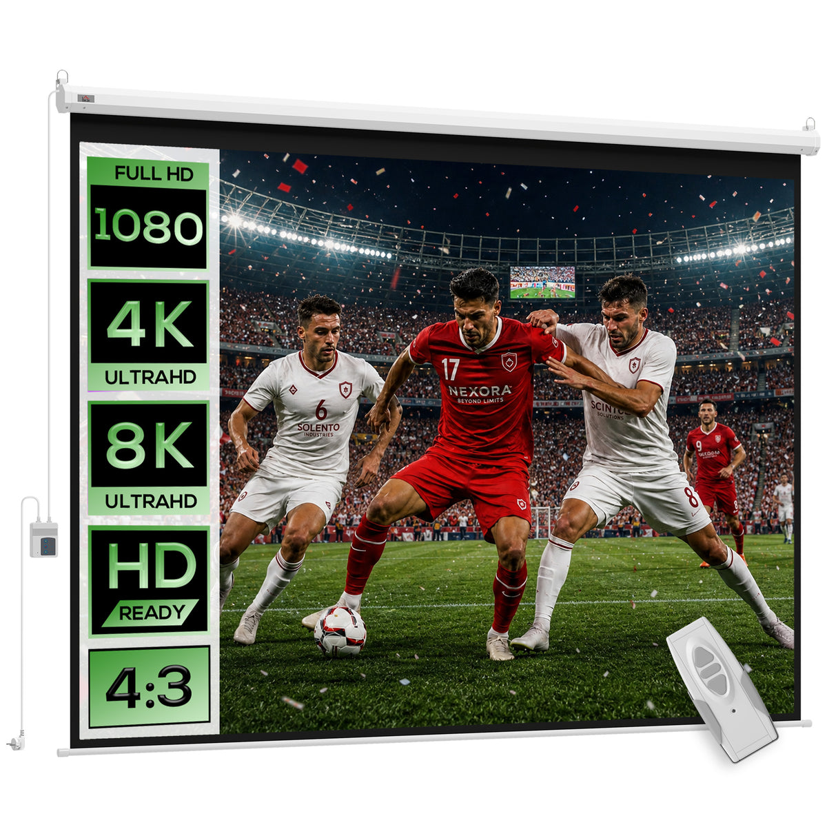 Schermo di proiezione motorizzato 4:3 203L x 152A cm bianco