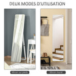 Miroir sur Pied et Mural rectangulaire dim. 37L x 43l x 156H cm Bois Aspect Blanc