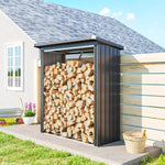 Abri-bûches couvert support pour bois de chauffage plancher surélevé toit incliné, acier galvanisé 150x66,5x150cm gris