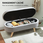 Banc banquette bout de lit coffre de rangement 2 en 1 en tissu avec pieds en bois 110l x 40P x 43H cm gris clair