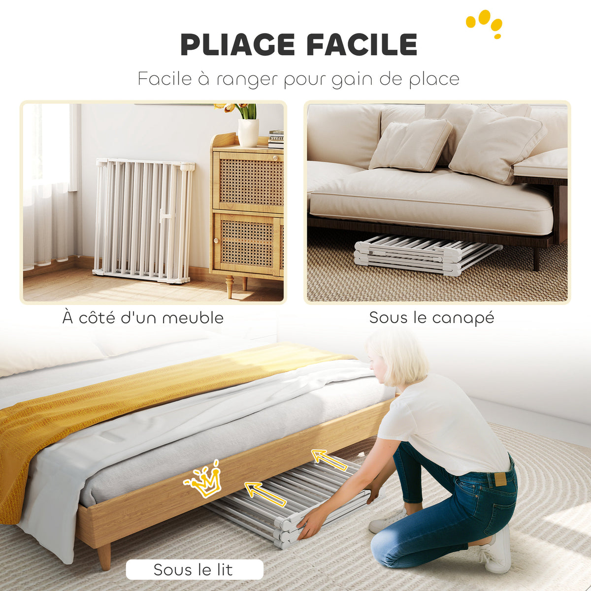 Barrière de sécurité en métal parc enclos pliable et modulable pour chien et enfant 6 panneaux 61 x 75 cm blanc