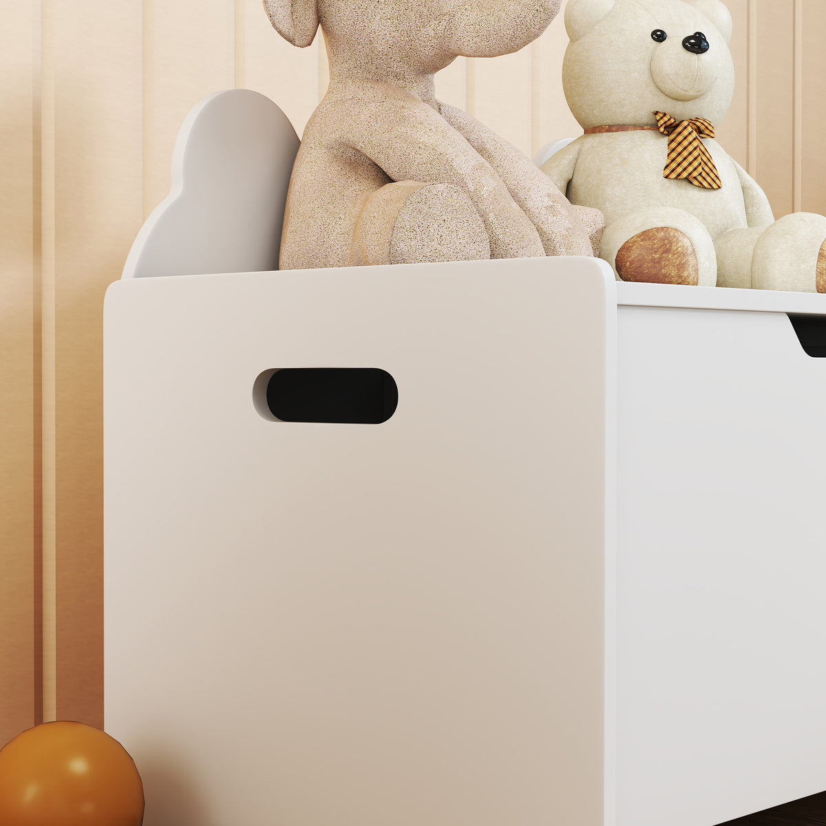 Coffre à jouet enfant avec couvercle rabattable, coffre de rangement enfant, forme d'ours, 60 x 38 x 48 cm, blanc