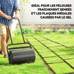 Rouleau à gazon rouleau de jardin 50 cm, remplissage sable eau, poignée ergonomique, 58 x 32,5 x 113 cm, noir