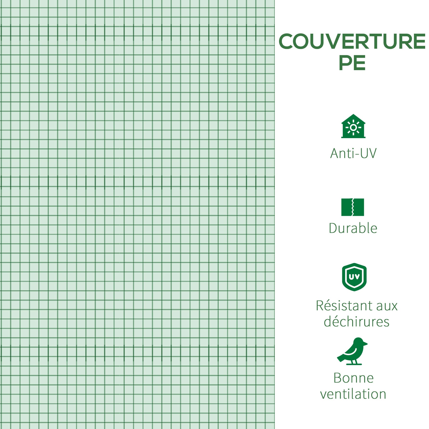 Bâche de Rechange Serre Tunnel 9 m², bâche 3 x 3 x 2 m PE Anti-UV imperméable 6 fenêtres + Porte Enroulable zippée Vert foncé