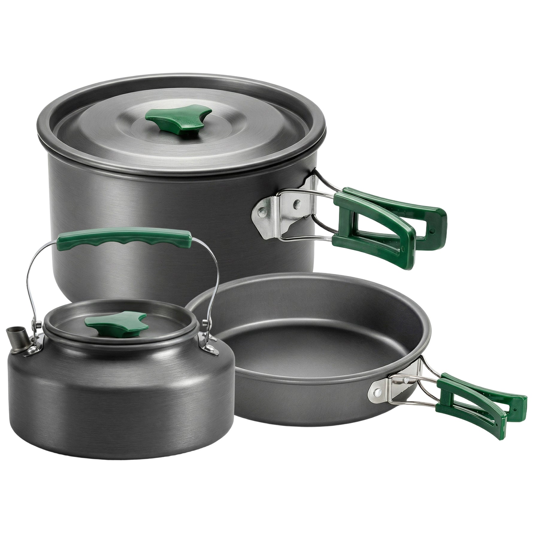 Kit de Casseroles Camping en Aluminium 11 Pcs, avec Sac de Rangement et Poignées Anti-Brûlures, Ø19x10cm, Gris-0