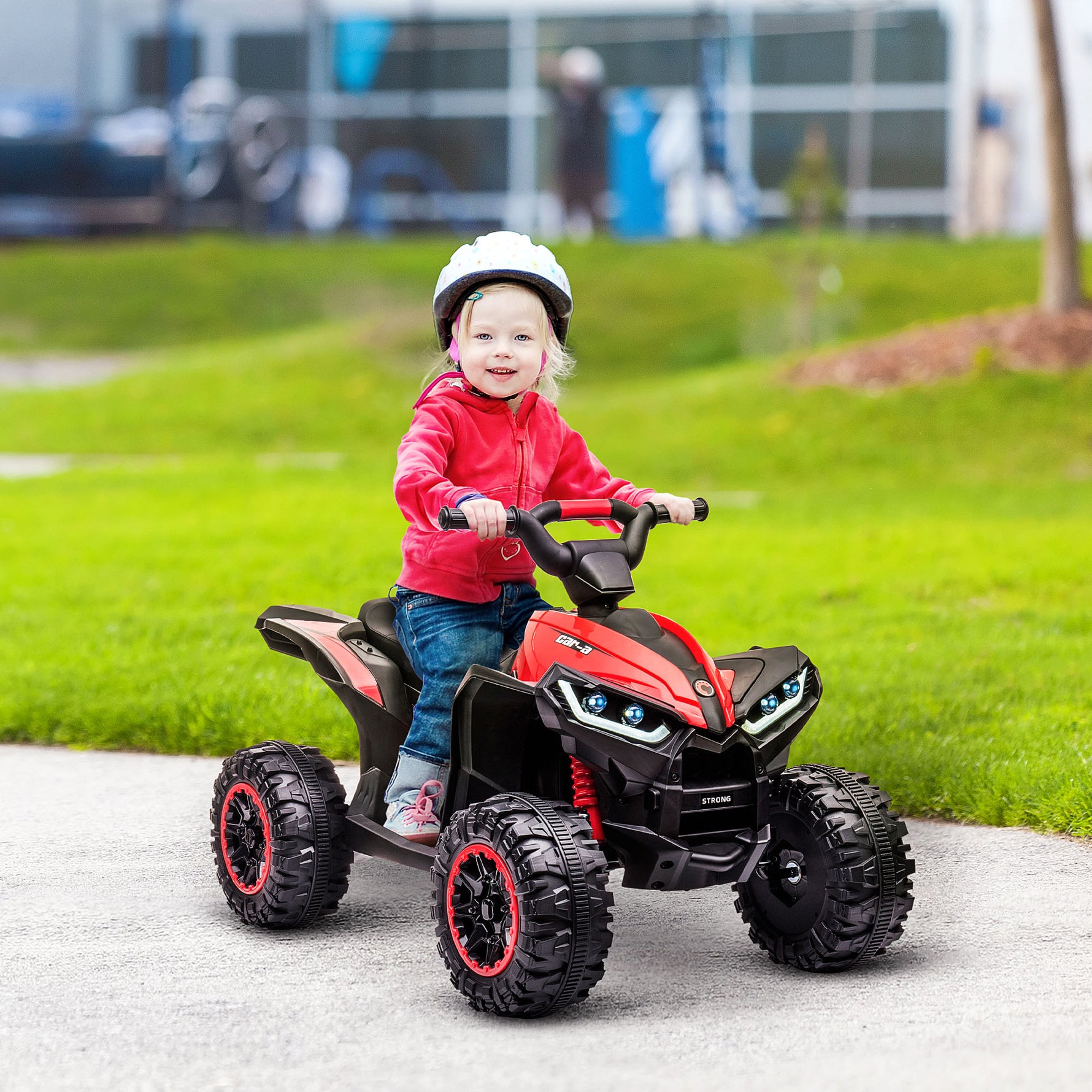 Quad électrique enfant de 3 à 5 ans 12 V 2 moteurs 2 vitesses 3-6 km/h phares LED klaxon rouge