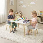 Set da tavolo e 2 sedie per bambini dal design scandinavo, con motivo a orecchie di coniglio, in legno di pino bianco