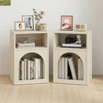 Lot de 2 tables de chevet, table de nuit avec compartiments ouverts, design arqué, 40 x 30 x 60 cm, crème