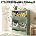 Meuble à Chaussures 12 Paires, Armoire à Chaussures Étroite avec 2 Tiroirs, Étagères Réglables, 60 x 23,5 x 80 cm, Vert