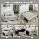 Canapé convertible 2 places 3 en 1, canapé-lit clic-clac, lit gigogne, dossier réglable, 158x85x85cm, marron clair