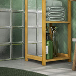 Meuble colonne de salle de bain à 6 niveaux en bambou avec miroir, 6 étagères, naturel, 35L x 35l x 168H cm