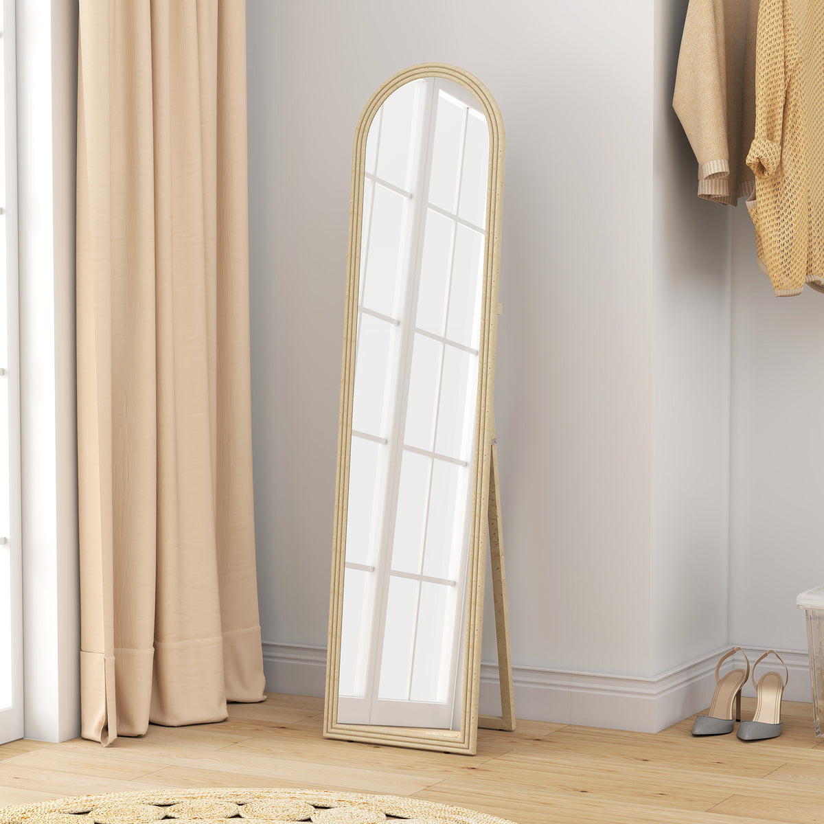 Miroir de sol arqué pleine longueur miroir sur pied cadre en effet imitation pierre pour salon chambre 40 x 160 cm beige
