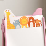 Tableau enfant chevalet enfant double face 2 boîtes de rangement pour enfants 3 - 8 ans 49 x 53,5 x 113 cm rose