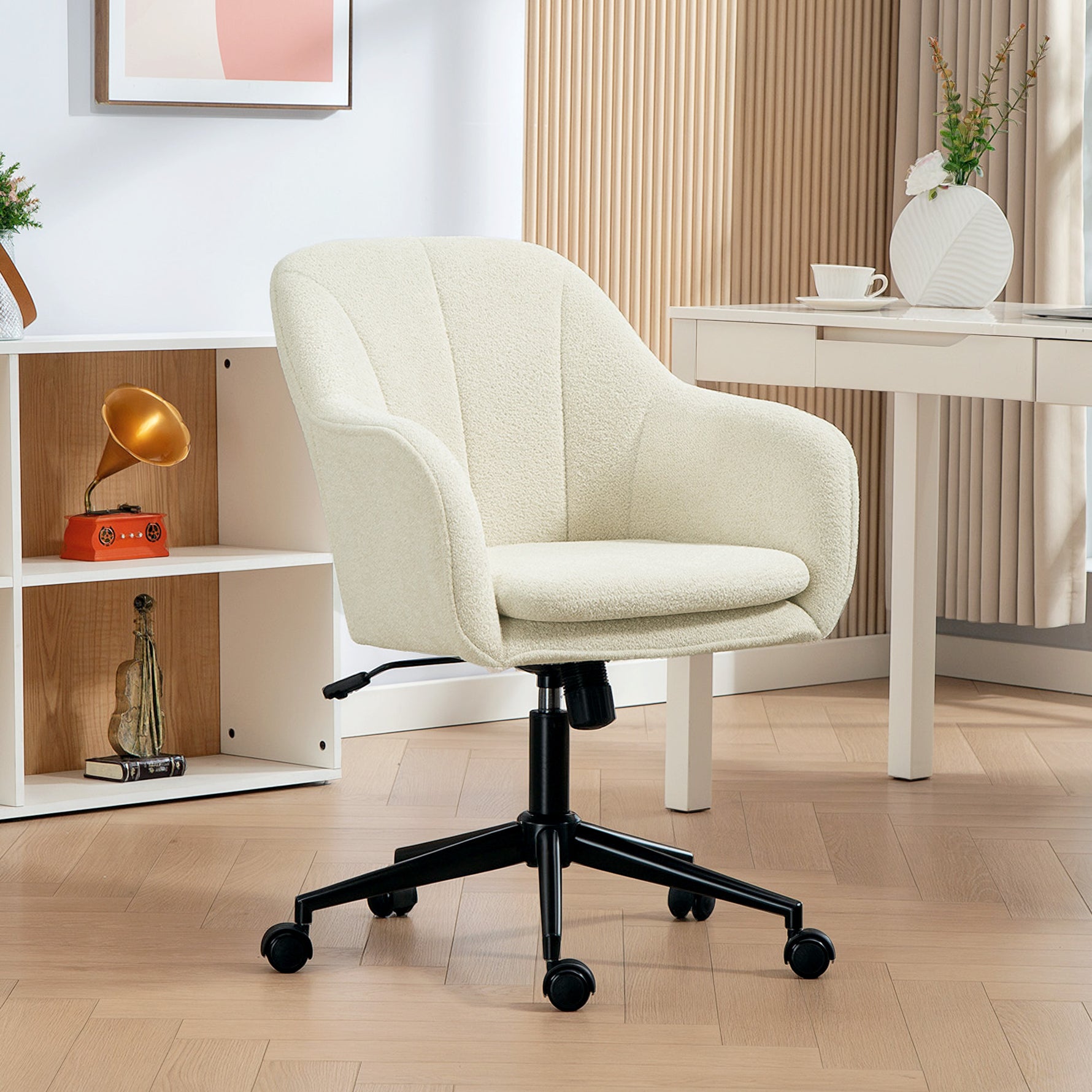 Chaise de bureau, fauteuil de bureau ergonomique réglable en hauteur, siège pivotante, fonction de bascule, beige