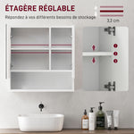 Armoire murale miroir de salle de bain placard de rangement 2 portes 55 x 17 x 55 cm blanc