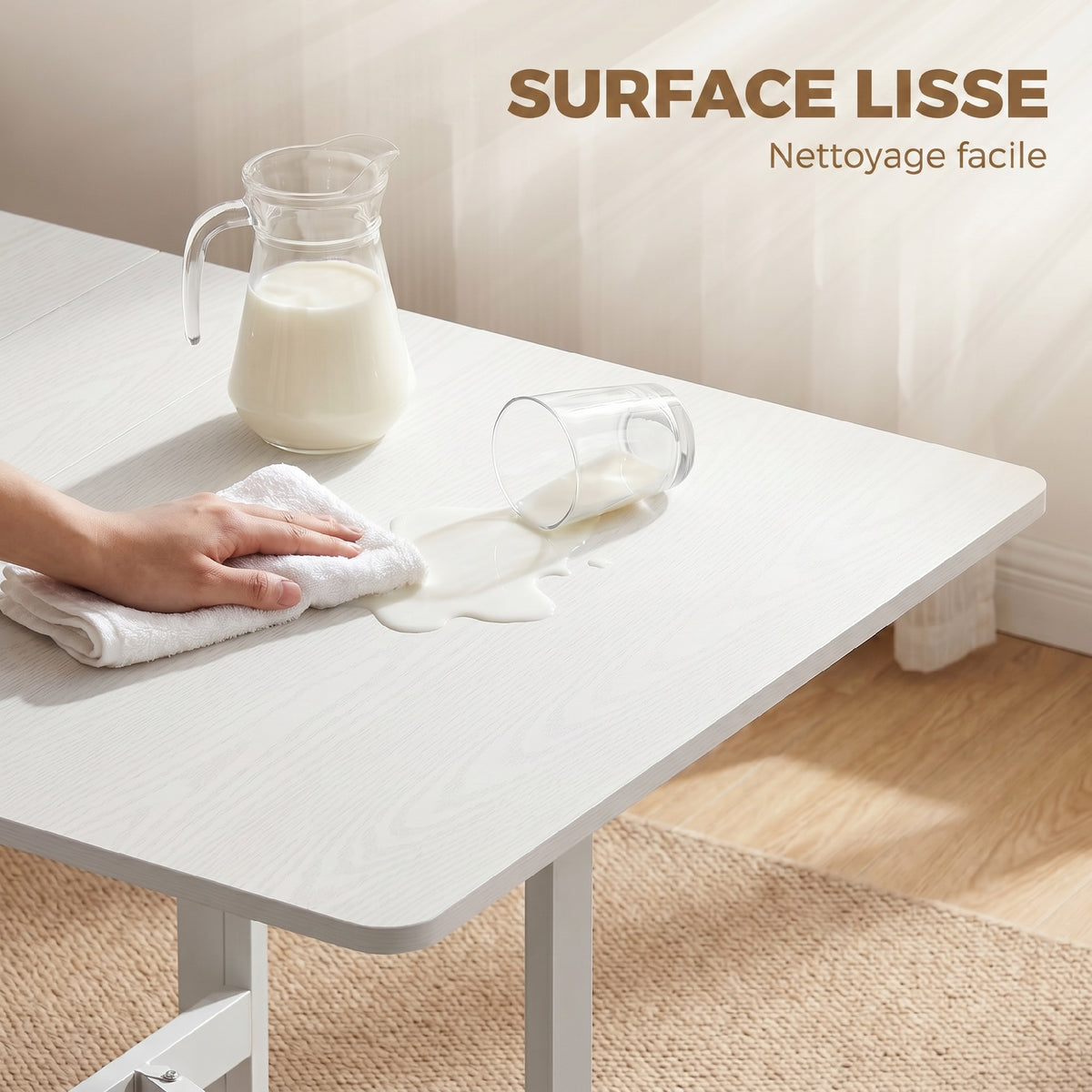 Mesa de Comedor Plegable con Ruedas para 4-6 Personas 120 cm, Ruedas con Frenos, 2 Abatibles, Estilo Industrial, Blanco