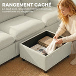 Canapé 3 places avec pouf de rangement, canapé d'angle modulable 212 cm, coussins à ressorts, tissu en lin, crème