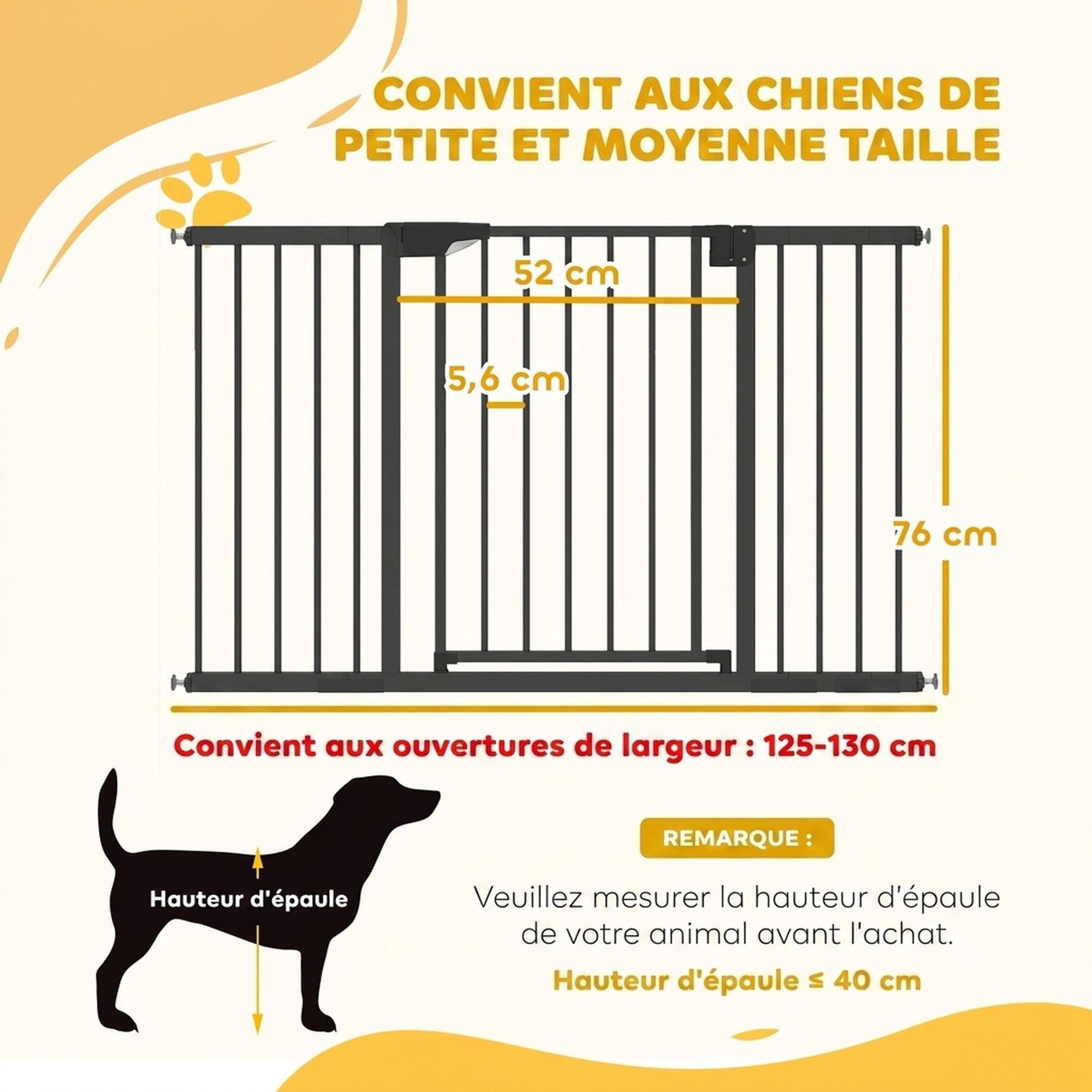 Barrière de sécurité pour chiens et bébés 76 à 130 cm avec extension fixation par pression sans perçage blanc
