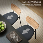 Set de 2 sillas de comedor con patas de acero, respaldo curvado y asiento acolchado, gris y efecto madera natural