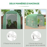 Serre de Jardin Tunnel Surface Sol 6 m² 3L x 2l x 2,10H m châssis Tubulaire renforcé Porte zippée 4 fenêtres enroulables cadre en métal Vert