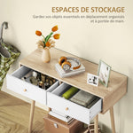 Table console avec 2 tiroirs et pieds en bois, pour salon, entrée, couloir, 86 x 35 x 75 cm, chêne et blanc